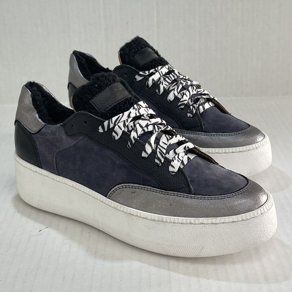 RUSSELL & BROMLEY PARK LACE Lace Up Platform Sneakers Shearling Trim EU 42 US 11